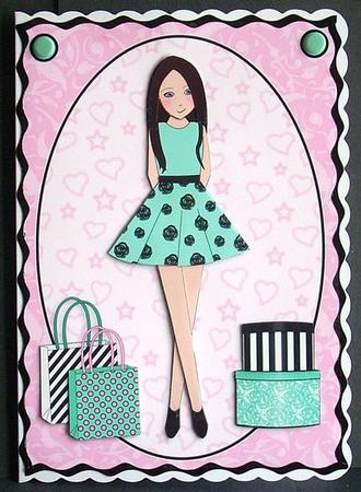 Teen Girl Boxes & Bags in Mint & Pink Card Front & Decoupage by Joyce Watson