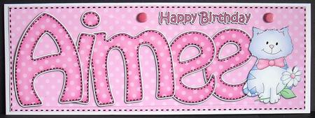 Large Dl Birthday Aimee Cat Card & 3D Decoupage by Joyce Watson
