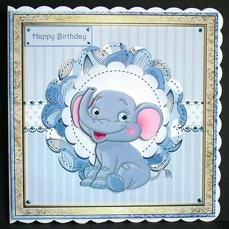 Blue Elephant Card with Decoupage by Joyce Watson