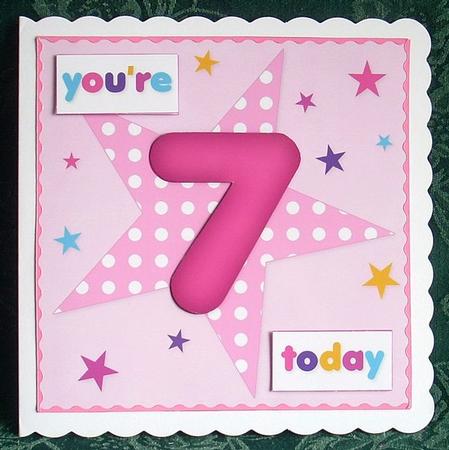 Girls Starry 7th Birthday Quick Card by Joyce Watson