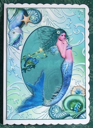 Mermaid & Beautiful Shells on a Shimmering Frame by Joyce Watson