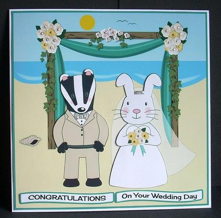 Mr Badger & Mrs Rabbit Wedding 8x8 Quick Card by Joyce Watson