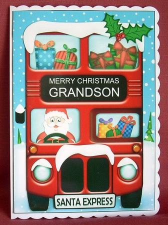 Xmas Santa Express Grandson A5 Quick Card N 3D Decoupage by Joyce Watson