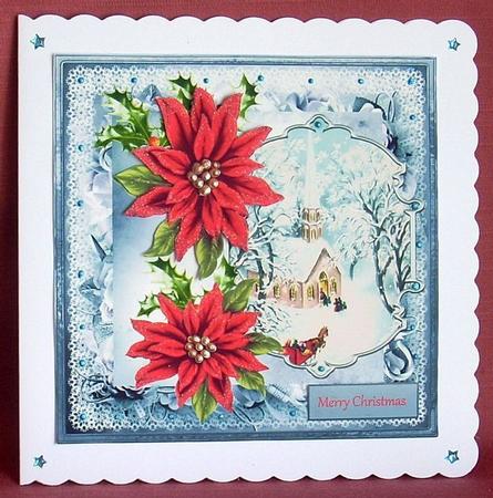 Red Poinsettia Vintage Christmas 7x7 Card by Joyce Watson