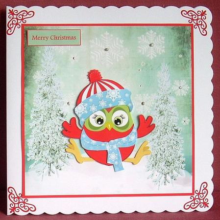 Snowflake Owls 7x7 Card with Decoupage by Joyce Watson