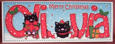 Large Dl Xmas Olivia Cute Little Cat 3D Decoupage by Joyce Watson