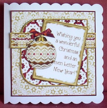 Bauble Sketch Card - Gold with Lace by Joyce Watson