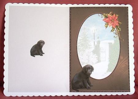 Labrador Pup & Poinsettia Christmas Card Insert by Joyce Watson