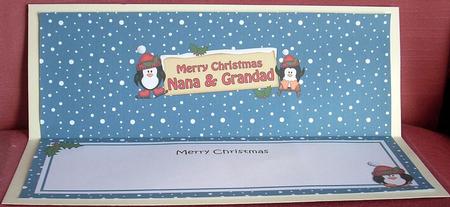 Large Dl Xmas Nana & Grandad Penguins Signpost Insert by Joyce Watson
