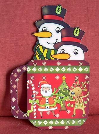 Mug Shaped Christmas Card with Snowmen by Joyce Watson