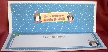 Large Dl Xmas Auntie & Uncle Penguins Signpost Insert by Joyce Watson