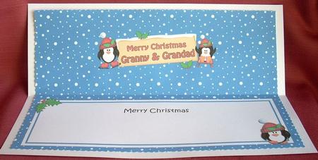 Large Dl Xmas Granny & Grandad Penguins Signpost Insert by Joyce Watson