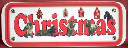 Cocker Spaniel ,black & White , Christmas Name Sign by Joyce Watson