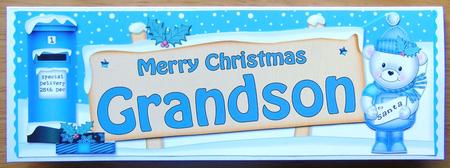 Xmas Grandson Teddy Ed Signpost Lge Dl Decoupage by Joyce Watson