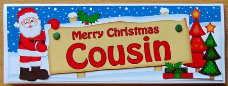 Large Dl Xmas Cousin Santa Signpost Decoupage by Joyce Watson