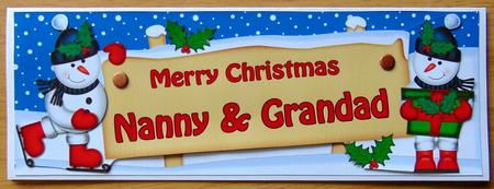 Large Dl Christmas Nanny & Grandad Snowman 3D Decoupage by Joyce Watson