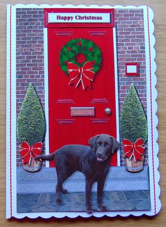 Chocolate Labrador Retriever Christmas Door Step by Joyce Watson