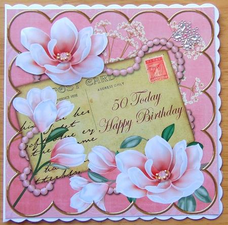 Pink Magnolia 50 Today 8in Decoupage Topper by Joyce Watson