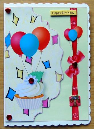 Cupcake, & Balloons with Button Bow by Joyce Watson