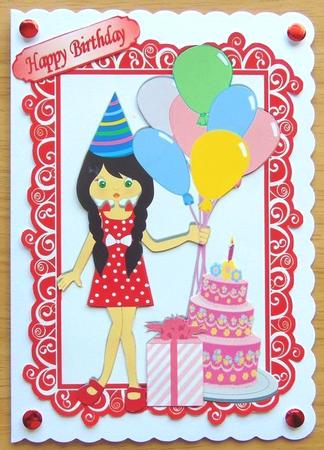 Happy Birthday! Birthday Girl with Balloons, Cake & Pressie by Joyce Watson