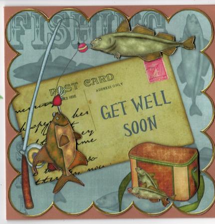 Grey Fishing Get Well Soon 8in Decoupage Step by Step by Susan Schmidt
