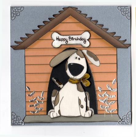 Dog and Kennel Shaped Decoupage Card - Soft Orange by Susan Schmidt