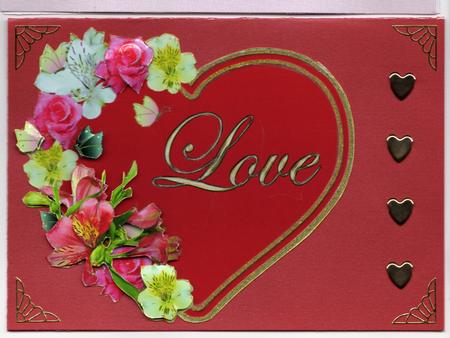 Gold Edged Love Heart with Lilies Roses & Butterflies by Susan Schmidt