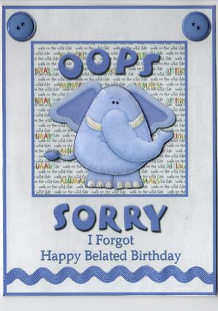 Oops Sorry I Forgot Purple Elephant Belated Birthday by Susan Schmidt