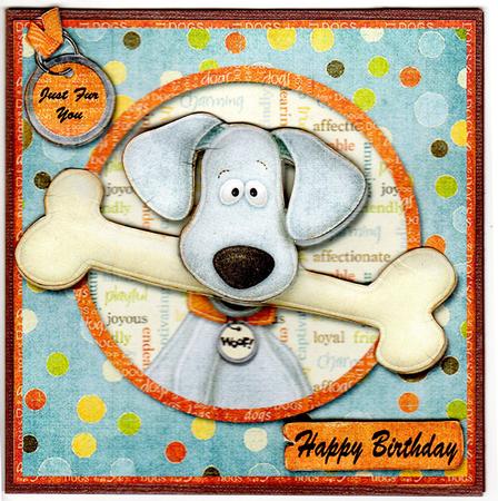 Dog with Bone Happy Birthday Card + Insert by Susan Schmidt