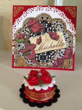 Michelle Black Red Butterfly Rose Scallop Bottom Stacker by Susan Schmidt