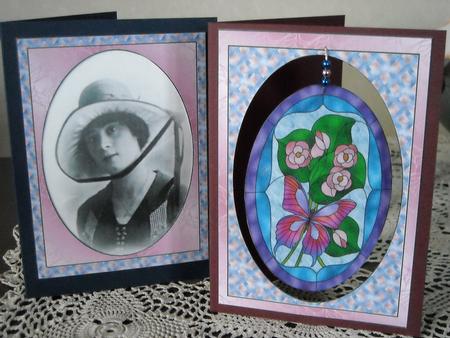 2 Stained Glass Floral Butterfly Dangler Card Fronts by Flora Marker