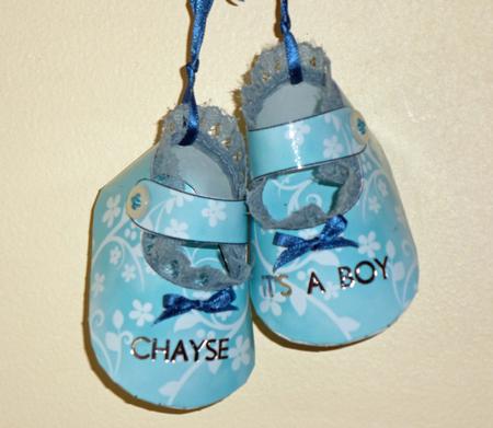 3D Baby Shoes Keepsake Aqua Floral by Adelheid Roder