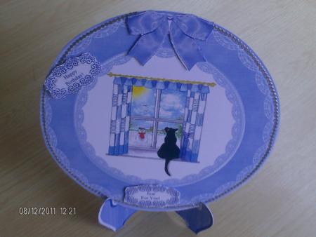 Black Cat Winter Window Plate & Blue Stand & 5 x Sentiments by Adrienne Austin