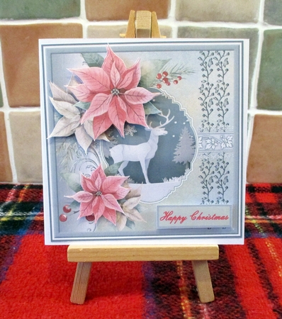 Stag and poinsettias 6x6 by Alan Corker