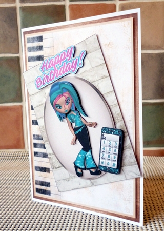trendy girl with funky hair colour & mobile A4 by Alan Corker