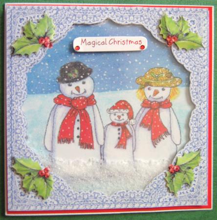 Christmas Snowman & His Family Square Shaker Card by Ali Sherman