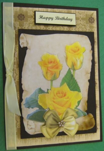 Yellow Roses in a Scroll Decoupage Happy Birthday Scroll by Ali Sherman