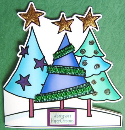 Funky Xmas Trees Shaped Card by Ali Sherman