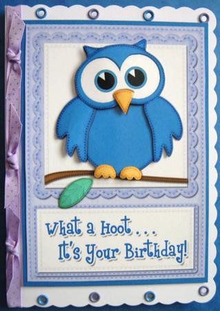 A5 What a Hoot Birthday Felties Quick Card N 3D Decoupage by Ali Sherman