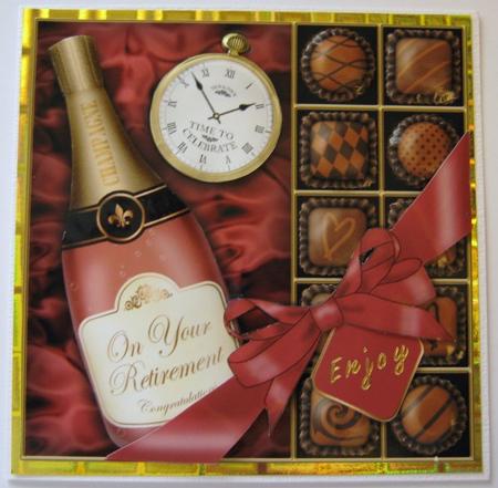 Retirement Champers N Chocs Quick Card 3D Decoupage by Ali Sherman
