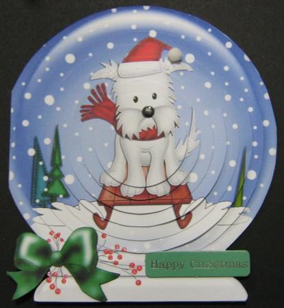 3D Xmas Sledging Westie Snowglobe Circle Pyramage Card Kit by Ali Sherman