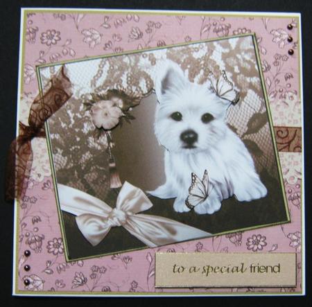 Westie Puppy with Cappaccino Lace Card Topper by Ali Sherman