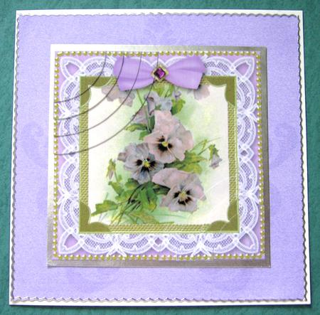 Purple Pansies Deep Lace 6inch Duo Corner Stack Card Front by Ali Sherman