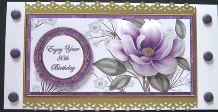 Purple Magnolia 80th Birthday Dl Decoupage Topper by Ali Sherman
