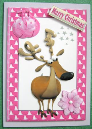 Cute Reindeer with Bells in Pink Frame by Ali Sherman