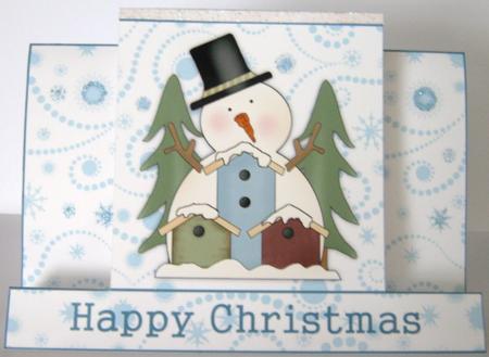 Cute Snowman with Bird Housees Stagger Fold Card by Ali Sherman