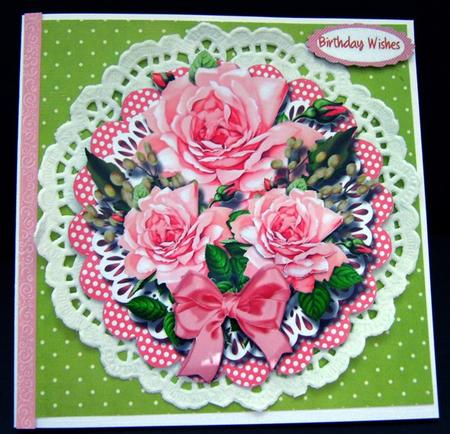 Topper or Easel , Pink Roeses on a Polka Dot Scallope Fram by Ali Sherman