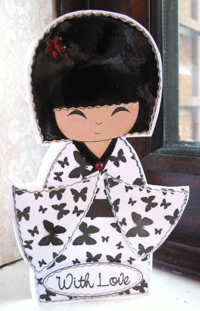 Monotone Kokeshi Doll Shaped Card by Ali Stanney