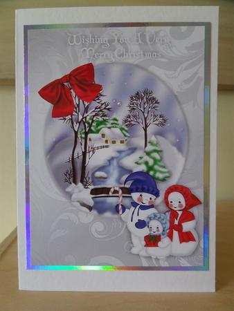Snow Scene with Bridge and Family of Snowmen A4 by Alice Morland