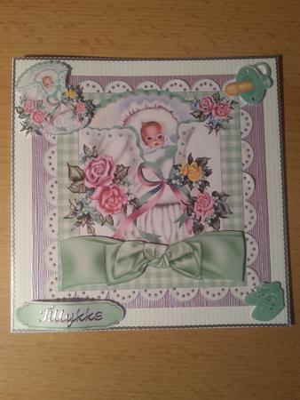 Baby Boy/girl in Crib in Lace Gingham Frame 8x8 by Alice Paaske